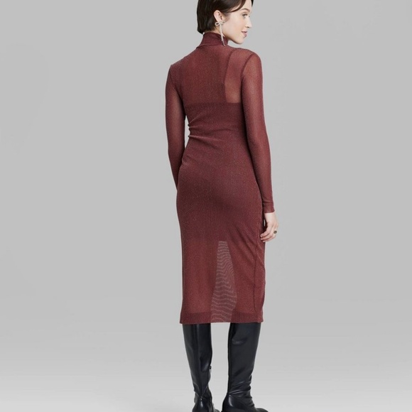 ❤️SOLD ❤️ Wine Glitter Sheer Ling sleeve Dress - Picture 3 of 3